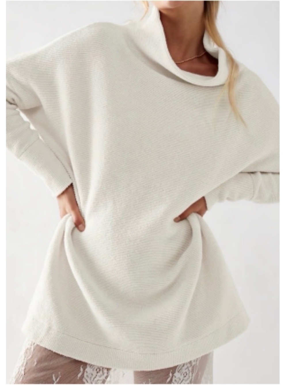 Free People Ottoman Slouchy ribbed Tunic Cream MED
